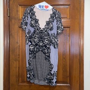 Blue & beige short sleeve printed dress